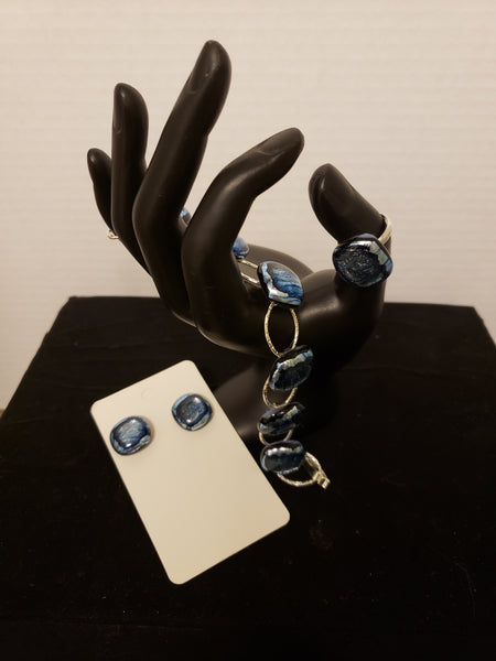 Blue Dichroic Bracelet, Ring and Earrings set