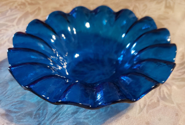 Blue Fluted Fused Glass Dish