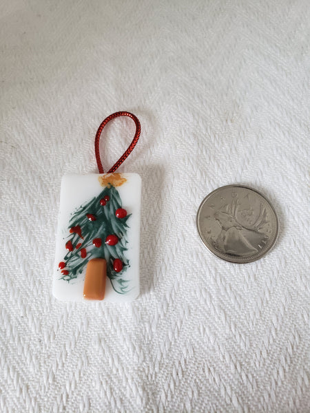 Christmas Tree with Red Balls and Gold Star Fused Glass Ornament