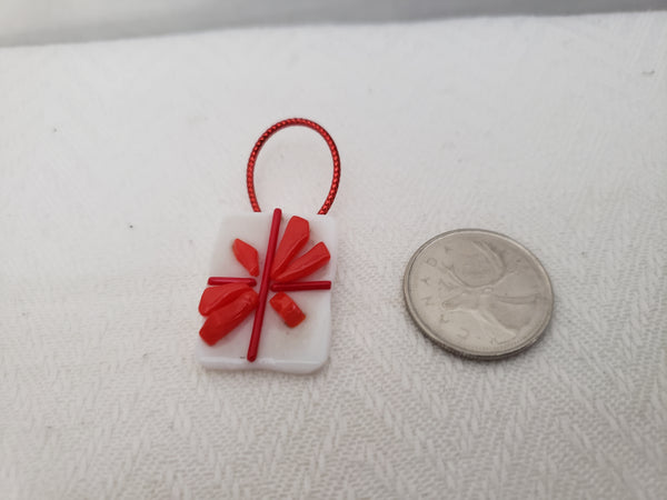 White Present with Big Red Bow Fused Glass Christmas Ornament