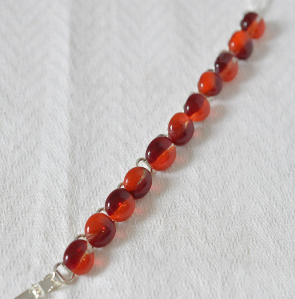 Orange, Clear and Red Fused Glass on Silver Plated Bracelet