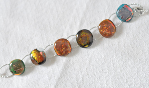 Coppery Dichroic Fused Glass on Silver Plated Bracelet
