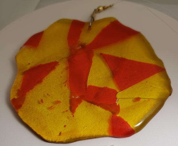 Orange and Yellow Abstract Fused Glass Suncatcher