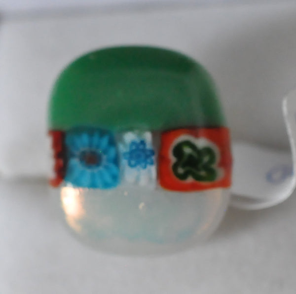 Dichroic, Millefiori and Green Fused Glass Ring