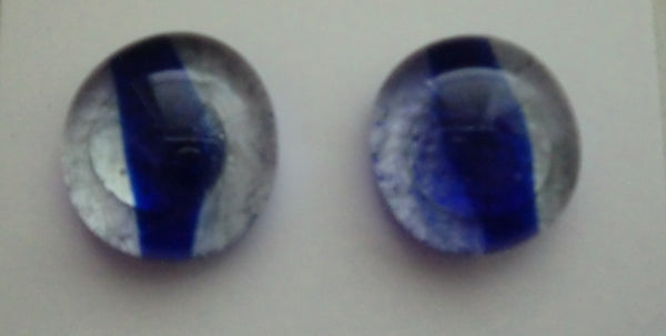 Blue Cat's Eye Fused Glass Earrings on Stainless Steel Posts