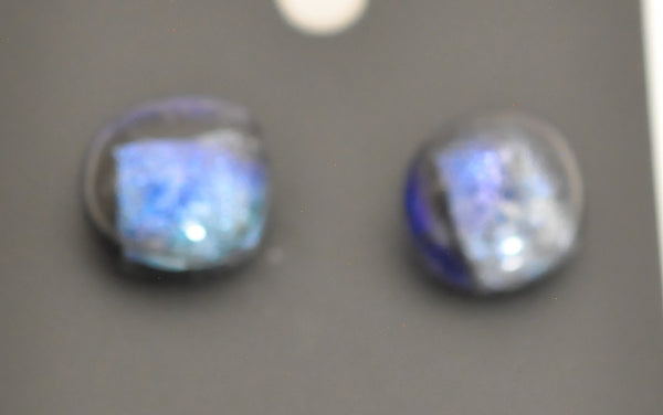 Blue Dichroic Fused Glass Earrings on Stainless Steel Posts