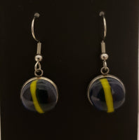 Dark Blue and Yellow Cat's Eye Dangle Earrings