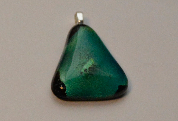 Shimmery Green Dichroic Triangle Fused Glass Pendant