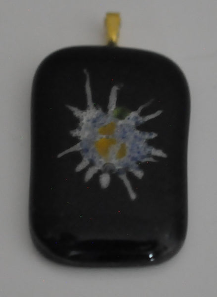 Light Blue and Yellow Flower on Black Rectangular Fused Glass Pendant Fused Glass Pendant