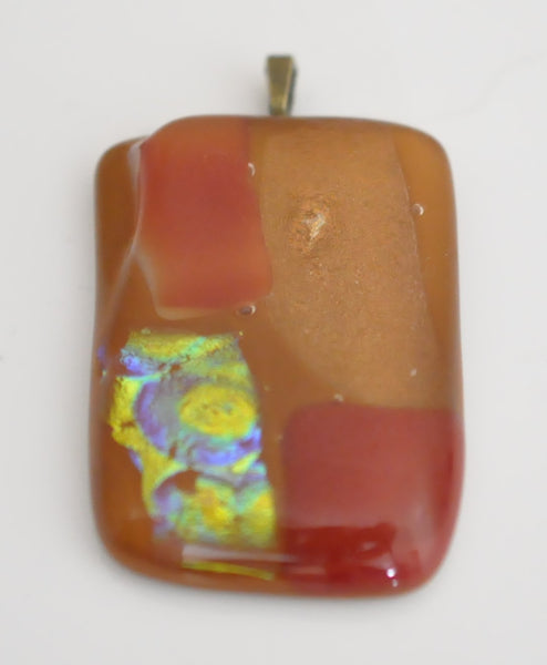 Dichroic, Red and Brown Rectangular Fused Glass Pendant
