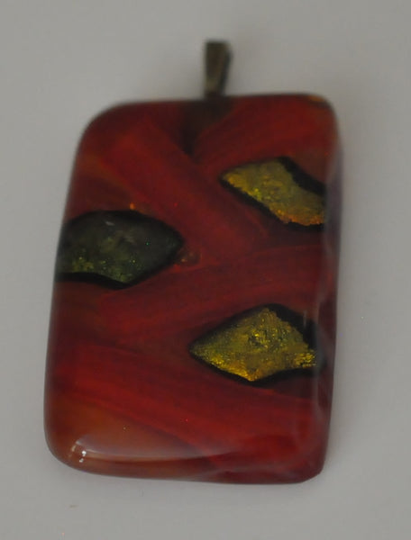 Dichroic on Red Rectangular Fused Glass Pendant