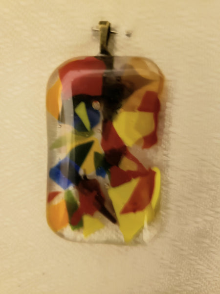 Multicoloured and Clear Rectangular Fused Glass Pendant