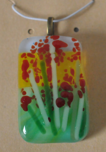 Red Flowers in the Garden Fused Glass Pendant