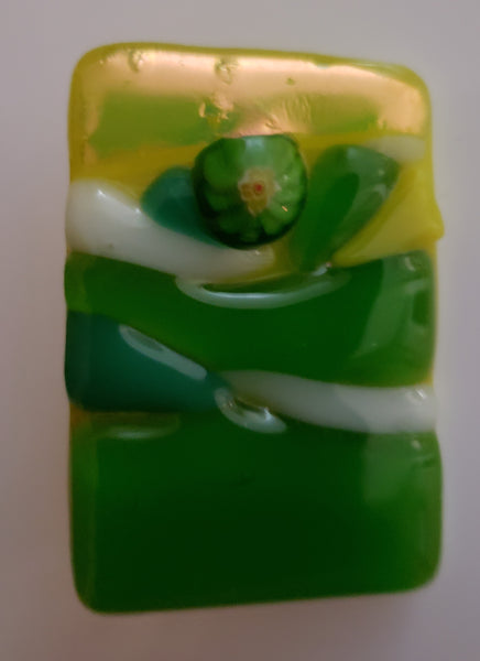 Green, White and Gold Metallic Fused Glass Pin