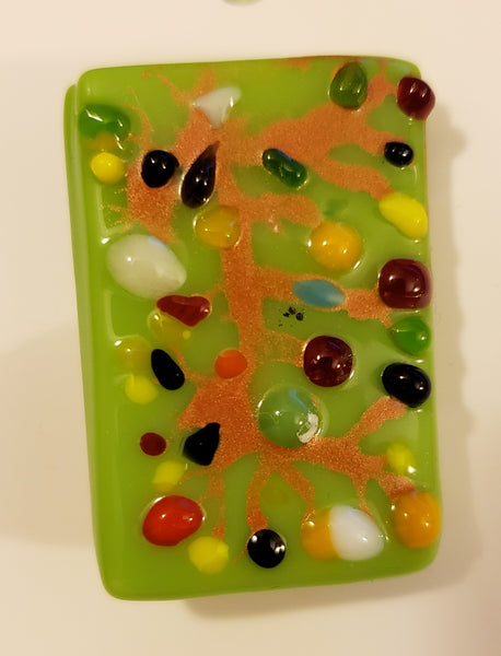 Colourful Pattern on Green Fused Glass Pin