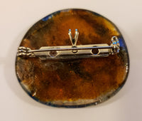 Amber with Multicoloured Dichroic Bits Fused Glass Pin