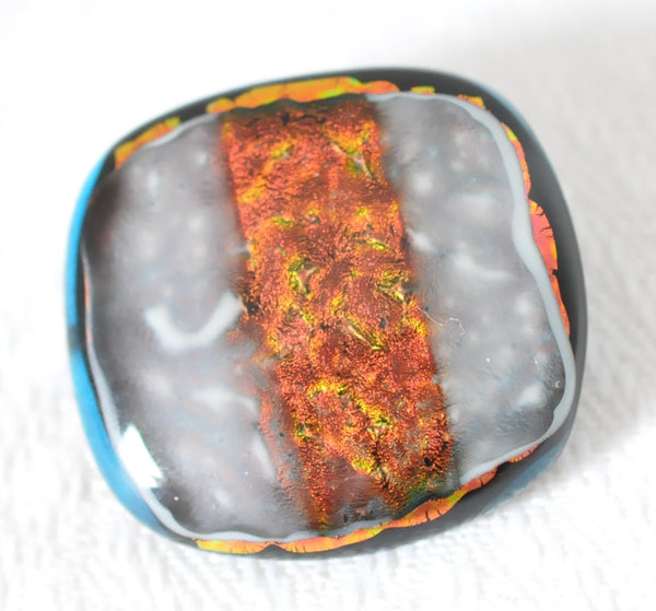 Coppery Dichroic Striped Fused Glass Pin