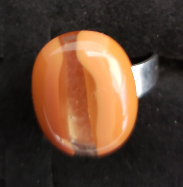 Caramel and Clear Striped Fused Glass Ring