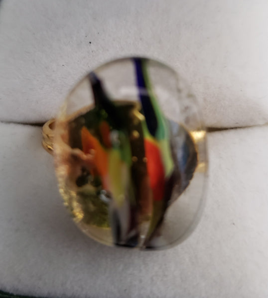Marble Stripe in Clear Fused Glass Ring