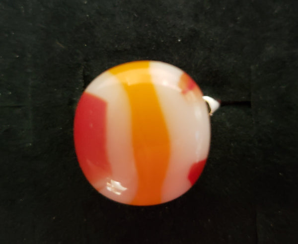 Orange and White Stripy Fused Glass Ring