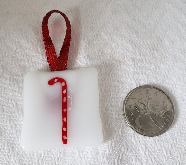 Candy Cane Fused Glass Christmas Tree Ornament