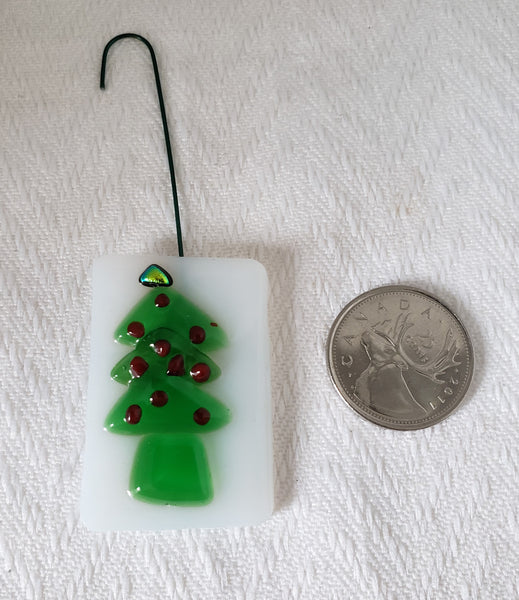 Textured Fused Glass Christmas Tree with Red Balls