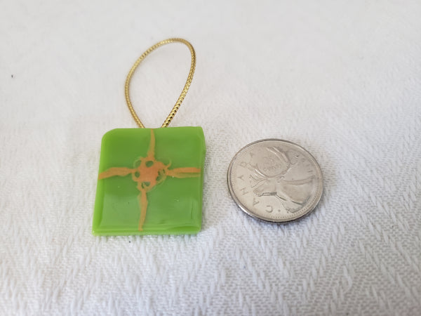 Green Present with Gold Bow Fused Glass Ornament
