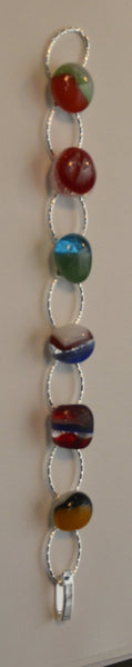 Multicolour Fused Glass on Silver Plated Bracelet
