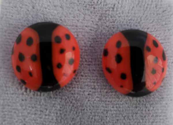 Fused Glass Lady Bug on Gold Plated Stud Earrings