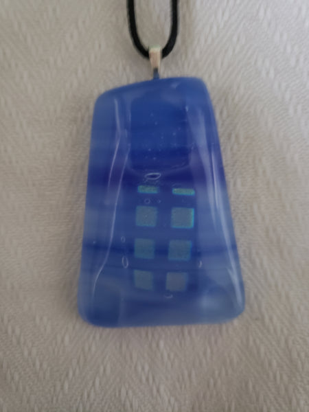 Dichroic on Stripy Blue Fused Glass Pendant