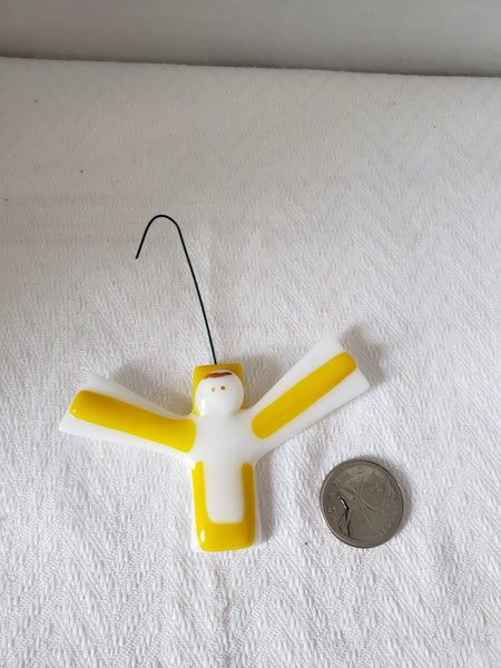 White and Yellow Angel Fused Glass Christmas Ornament