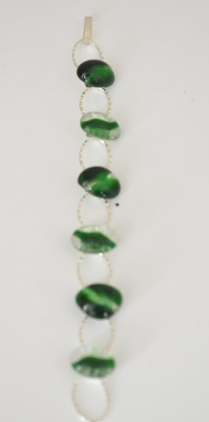 Turquoise and Clear Fused Glass on Silver Plated Bracelet