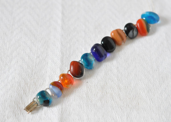 Multicoloured Silver Plated Fused Glass Bracelet