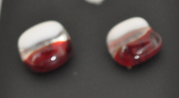 Red, Clear and White Fused Glass Earrings on Stainless Steel Posts
