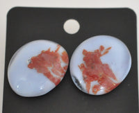 Red On Light Blue Fused Glass Earrings on Stainless Steel Posts