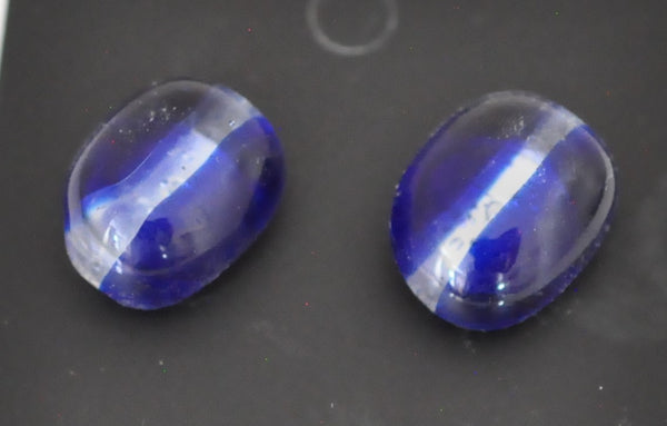 Deep Blue and Clear Fused Glass Earrings on Stainless Steel Posts