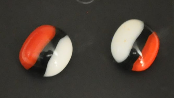 Red, Black and White Striped Fused Glass Earrings on Gold Plated Posts