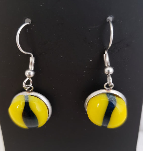 Yellow And Black Cat's Eye Dangle Earrings