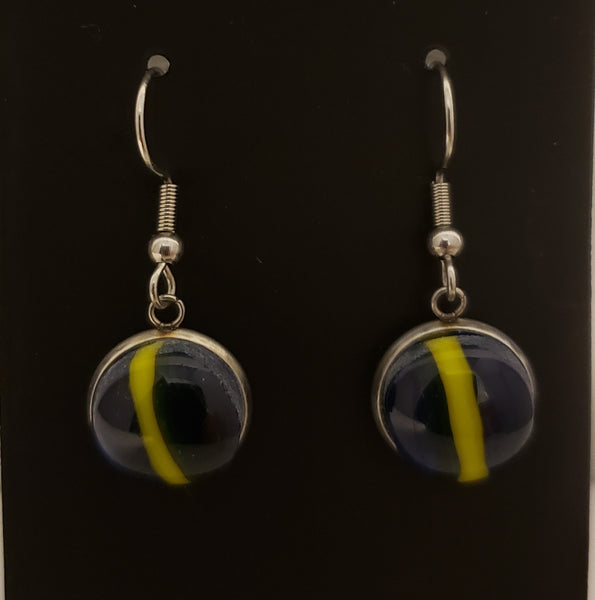 Dark Blue and Yellow Cat's Eye Dangle Earrings