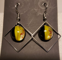 Black, Yellow and Clear with Red Marks Dangle Earrings