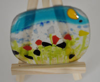 Oval Fused Glass Floral Landscape Scene