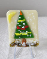 Xmas Tree in the Snowfall Fused Glass Art