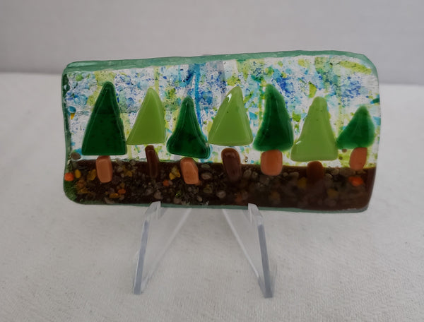 A Row of Evergreen Trees Fused Glass Art
