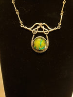 Greens and Golds Dichroic Fused Glass Necklace