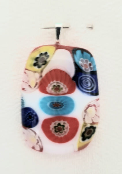 Multicoloured Millefiori Rectangular Fused Glass Pendant