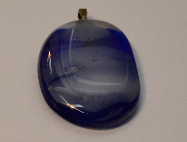 Grey, Blue and Black Oval Fused Glass Pendant