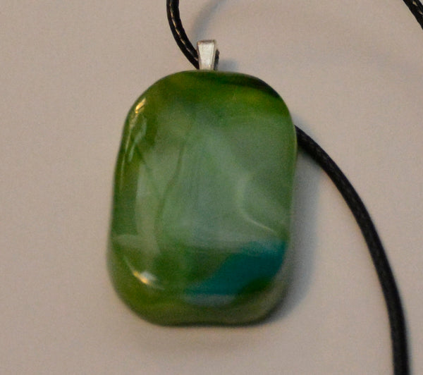Green Rectangular Fused Glass Pendant