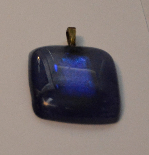 Shimmery Purple Blue Square Fused Glass Pendant