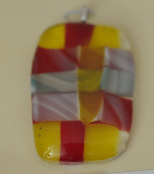 Multicoloured Geometric Rectangular Fused Glass Pendant