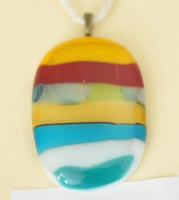 Multicoloured Striped Oval Fused Glass Pendant